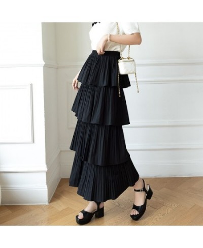 2023 New Spring Summer Black Elegant Tiered Skirt Ladies Vintage High Waist Pleated Skirts Female Fashion A-line Long Skirt $...