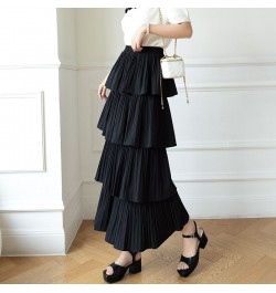 2023 New Spring Summer Black Elegant Tiered Skirt Ladies Vintage High Waist Pleated Skirts Female Fashion A-line Long Skirt $...