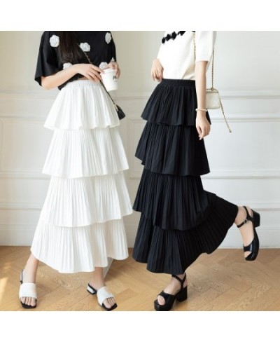 2023 New Spring Summer Black Elegant Tiered Skirt Ladies Vintage High Waist Pleated Skirts Female Fashion A-line Long Skirt $...