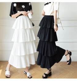 2023 New Spring Summer Black Elegant Tiered Skirt Ladies Vintage High Waist Pleated Skirts Female Fashion A-line Long Skirt $...