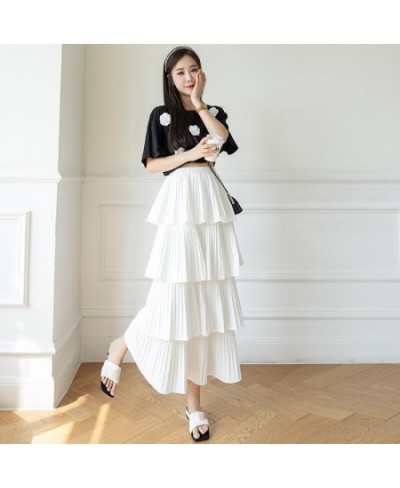 2023 New Spring Summer Black Elegant Tiered Skirt Ladies Vintage High Waist Pleated Skirts Female Fashion A-line Long Skirt $...