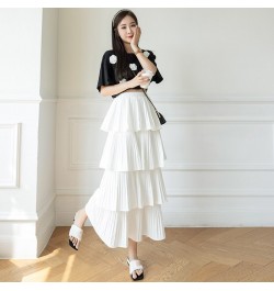 2023 New Spring Summer Black Elegant Tiered Skirt Ladies Vintage High Waist Pleated Skirts Female Fashion A-line Long Skirt $...