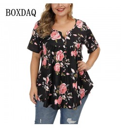 Big Sizes Summer Woman T-Shirt Loose Short Sleeve Flower Print Shirts Female Casual Clothing Large Size Tops 5XL $25.49 - Plu...