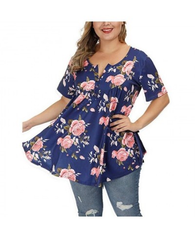 Big Sizes Summer Woman T-Shirt Loose Short Sleeve Flower Print Shirts Female Casual Clothing Large Size Tops 5XL $25.49 - Plu...