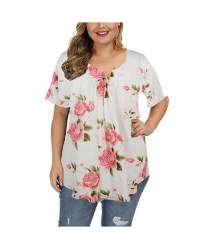 Big Sizes Summer Woman T-Shirt Loose Short Sleeve Flower Print Shirts Female Casual Clothing Large Size Tops 5XL $25.49 - Plu...