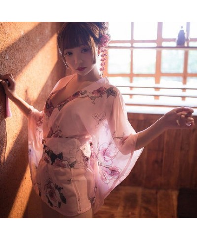 Sexy mousse woman pajamas sleepwear Japanese cherry blossom romantic chiffon fun uniform suit transparent underwear nightdres...