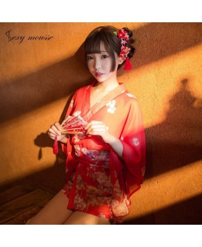 Sexy mousse woman pajamas sleepwear Japanese cherry blossom romantic chiffon fun uniform suit transparent underwear nightdres...