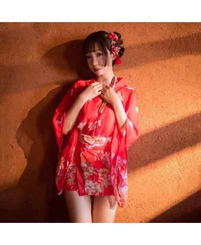 Sexy mousse woman pajamas sleepwear Japanese cherry blossom romantic chiffon fun uniform suit transparent underwear nightdres...