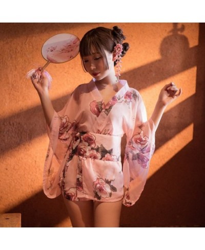 Sexy mousse woman pajamas sleepwear Japanese cherry blossom romantic chiffon fun uniform suit transparent underwear nightdres...