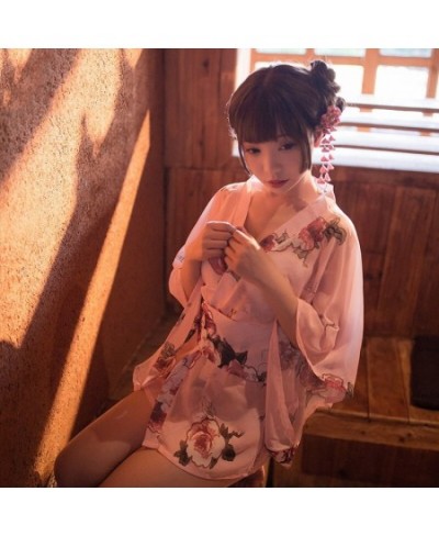 Sexy mousse woman pajamas sleepwear Japanese cherry blossom romantic chiffon fun uniform suit transparent underwear nightdres...