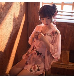 Sexy mousse woman pajamas sleepwear Japanese cherry blossom romantic chiffon fun uniform suit transparent underwear nightdres...