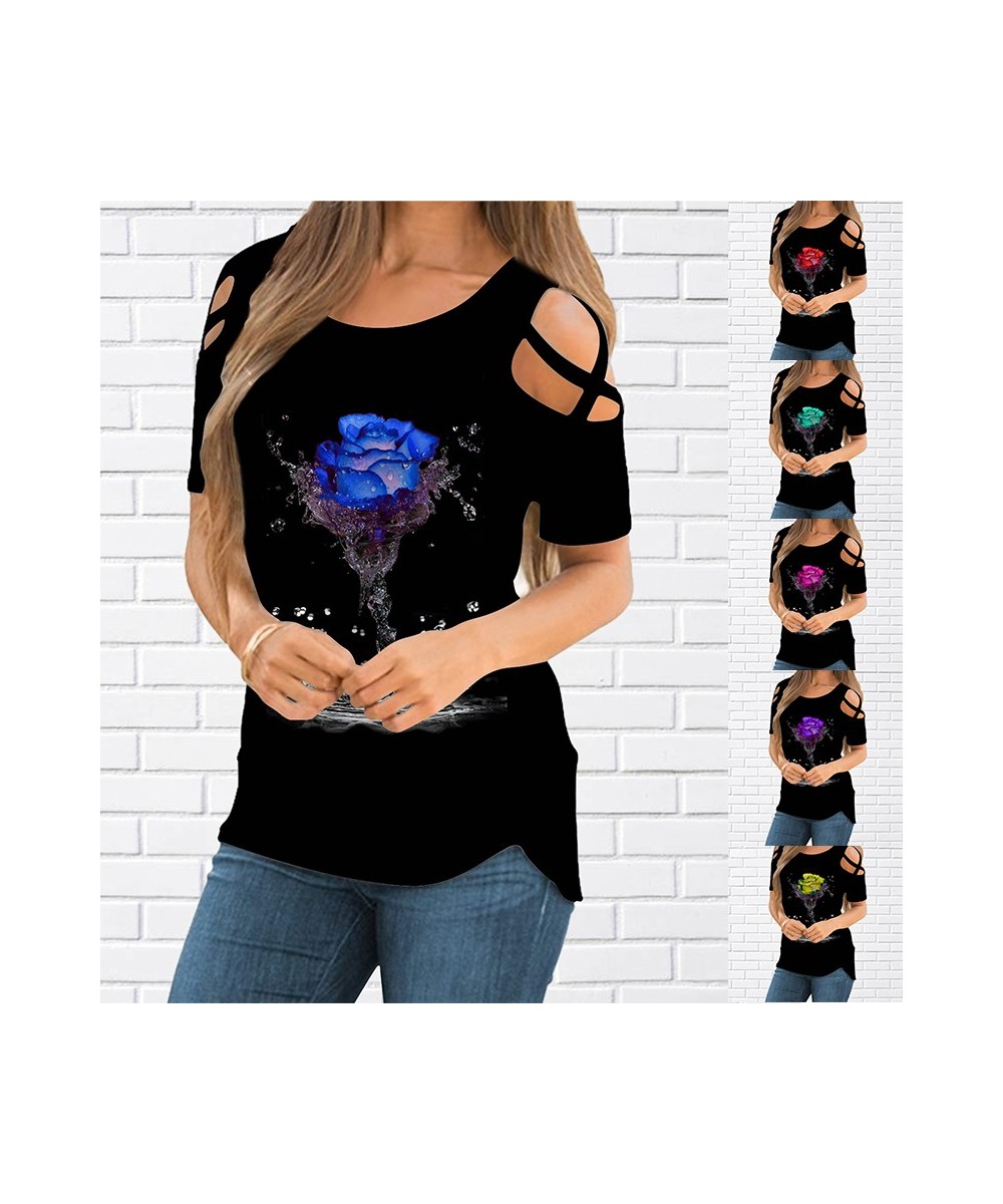 Fashion 3D Rose Print T-shirt Women Pullover Round Neck T-shirt Summer Casual Loose Short Sleeve Pulllover New2022 $24.80 - W...