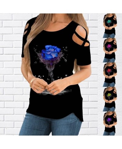 Fashion 3D Rose Print T-shirt Women Pullover Round Neck T-shirt Summer Casual Loose Short Sleeve Pulllover New2022 $24.80 - W...