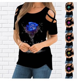 Fashion 3D Rose Print T-shirt Women Pullover Round Neck T-shirt Summer Casual Loose Short Sleeve Pulllover New2022 $24.80 - W...