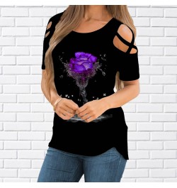 Fashion 3D Rose Print T-shirt Women Pullover Round Neck T-shirt Summer Casual Loose Short Sleeve Pulllover New2022 $24.80 - W...