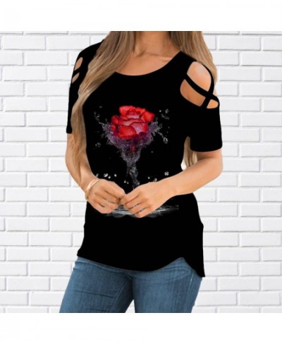 Fashion 3D Rose Print T-shirt Women Pullover Round Neck T-shirt Summer Casual Loose Short Sleeve Pulllover New2022 $24.80 - W...