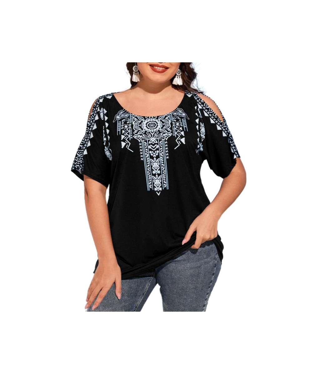 5XL Plus Size Loose TShirt Women 2023 Summer O Neck Slit Short Sleeve Floral Print Ethnic Casual Oversized Ladies Tunic Tops ...