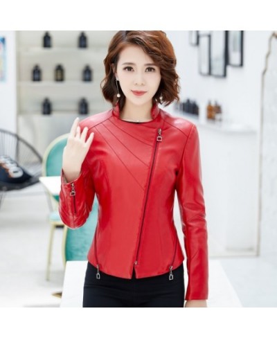 Diagonal zipper Leather women spring autumn slim new stand collar jacket women short leather jacket $79.19 - Jackets & Coats