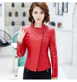 Diagonal zipper Leather women spring autumn slim new stand collar jacket women short leather jacket $79.19 - Jackets & Coats