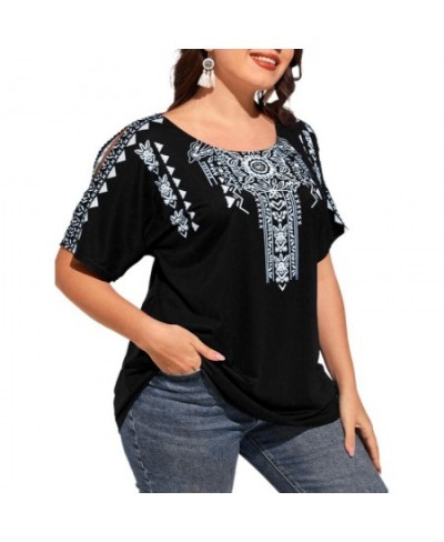 5XL Plus Size Loose TShirt Women 2023 Summer O Neck Slit Short Sleeve Floral Print Ethnic Casual Oversized Ladies Tunic Tops ...