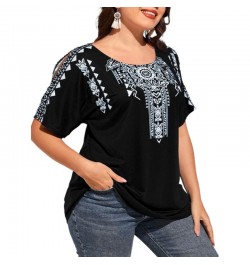 5XL Plus Size Loose TShirt Women 2023 Summer O Neck Slit Short Sleeve Floral Print Ethnic Casual Oversized Ladies Tunic Tops ...