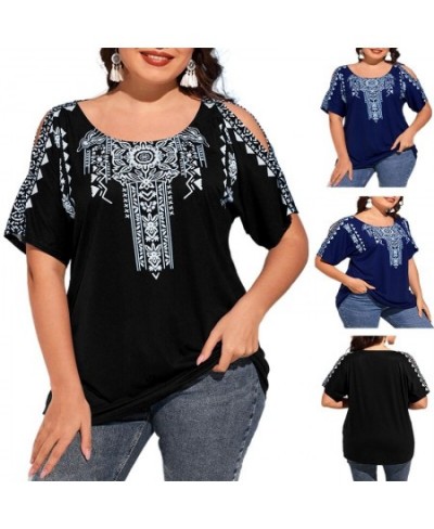 5XL Plus Size Loose TShirt Women 2023 Summer O Neck Slit Short Sleeve Floral Print Ethnic Casual Oversized Ladies Tunic Tops ...