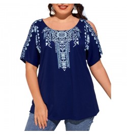 5XL Plus Size Loose TShirt Women 2023 Summer O Neck Slit Short Sleeve Floral Print Ethnic Casual Oversized Ladies Tunic Tops ...