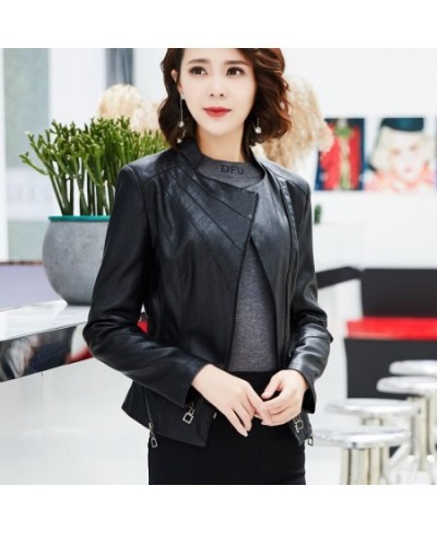 Diagonal zipper Leather women spring autumn slim new stand collar jacket women short leather jacket $79.19 - Jackets & Coats