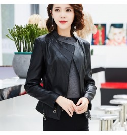 Diagonal zipper Leather women spring autumn slim new stand collar jacket women short leather jacket $79.19 - Jackets & Coats