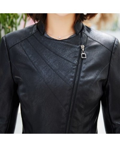 Diagonal zipper Leather women spring autumn slim new stand collar jacket women short leather jacket $79.19 - Jackets & Coats