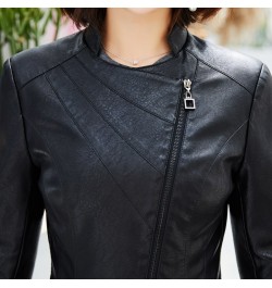 Diagonal zipper Leather women spring autumn slim new stand collar jacket women short leather jacket $79.19 - Jackets & Coats