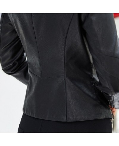 Diagonal zipper Leather women spring autumn slim new stand collar jacket women short leather jacket $79.19 - Jackets & Coats