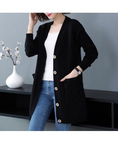 Casual Knitted Cardigan Women Tops Vintage Loose Sweater Coat Solid color Oversized Korean Fashion Clothes $44.82 - Sweaters