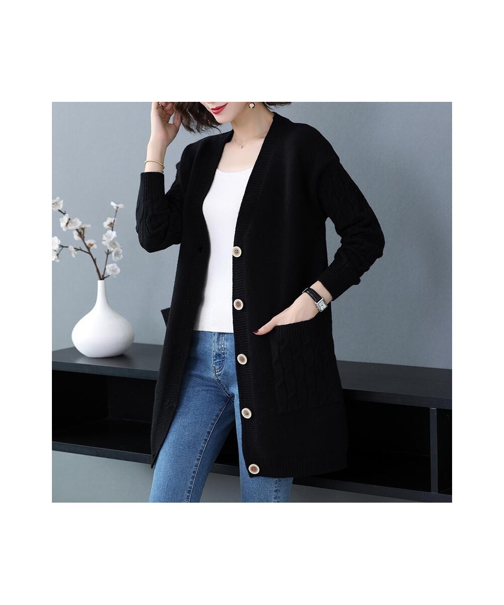 Casual Knitted Cardigan Women Tops Vintage Loose Sweater Coat Solid color Oversized Korean Fashion Clothes $44.82 - Sweaters