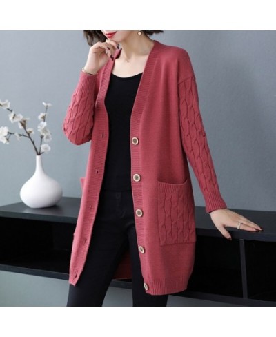 Casual Knitted Cardigan Women Tops Vintage Loose Sweater Coat Solid color Oversized Korean Fashion Clothes $44.82 - Sweaters