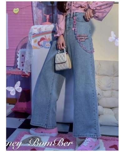 High Street Jeans Women Playful Girl Grunge Rainbow Heart Embroidery Denim Pants 2022SS Wide-leg Trousers Vintage Jeans $44.5...