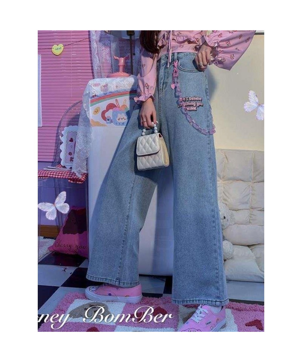 High Street Jeans Women Playful Girl Grunge Rainbow Heart Embroidery Denim Pants 2022SS Wide-leg Trousers Vintage Jeans $44.5...