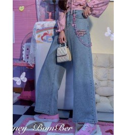 High Street Jeans Women Playful Girl Grunge Rainbow Heart Embroidery Denim Pants 2022SS Wide-leg Trousers Vintage Jeans $44.5...