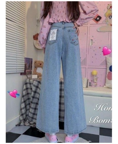 High Street Jeans Women Playful Girl Grunge Rainbow Heart Embroidery Denim Pants 2022SS Wide-leg Trousers Vintage Jeans $44.5...