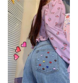 High Street Jeans Women Playful Girl Grunge Rainbow Heart Embroidery Denim Pants 2022SS Wide-leg Trousers Vintage Jeans $44.5...