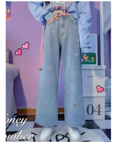 High Street Jeans Women Playful Girl Grunge Rainbow Heart Embroidery Denim Pants 2022SS Wide-leg Trousers Vintage Jeans $44.5...