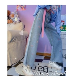 High Street Jeans Women Playful Girl Grunge Rainbow Heart Embroidery Denim Pants 2022SS Wide-leg Trousers Vintage Jeans $44.5...