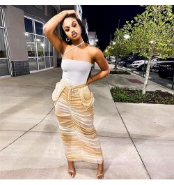 Fashion Solid Drawstring Long Skirt Y2k Casual Pleated Pocket Mesh Skirt Spring Autumn High Waist Streetwear Party $38.34 - S...