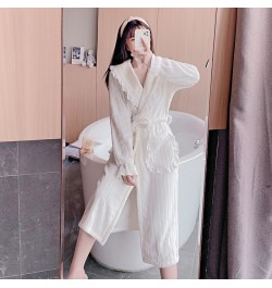 2022 Winter Long Sleeve Thick Warm Flannel Kimono Robes for Women Cute Lace Bathrobe Sleepwear Bath Robe Nightdress Night Dre...