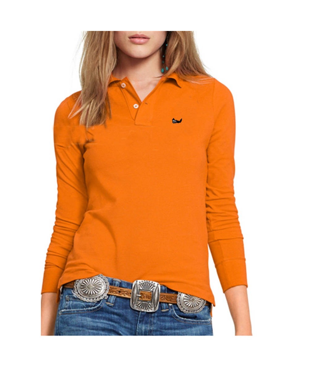 New Spring Women's Long Sleeve Polos Embroidered Fish Logo Shirt 100% Cotton Lapel Golf Leisure Slim Sports Polo Shirt Top $4...