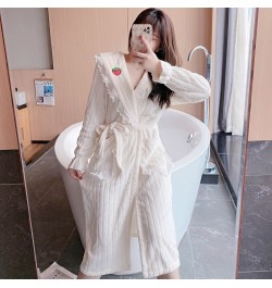 2022 Winter Long Sleeve Thick Warm Flannel Kimono Robes for Women Cute Lace Bathrobe Sleepwear Bath Robe Nightdress Night Dre...