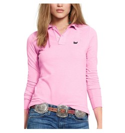 New Spring Women's Long Sleeve Polos Embroidered Fish Logo Shirt 100% Cotton Lapel Golf Leisure Slim Sports Polo Shirt Top $4...