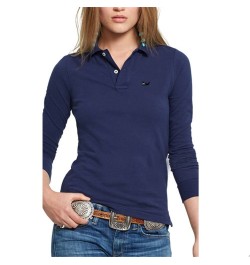 New Spring Women's Long Sleeve Polos Embroidered Fish Logo Shirt 100% Cotton Lapel Golf Leisure Slim Sports Polo Shirt Top $4...