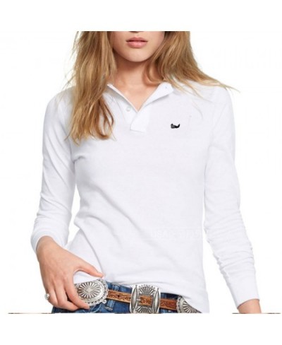 New Spring Women's Long Sleeve Polos Embroidered Fish Logo Shirt 100% Cotton Lapel Golf Leisure Slim Sports Polo Shirt Top $4...