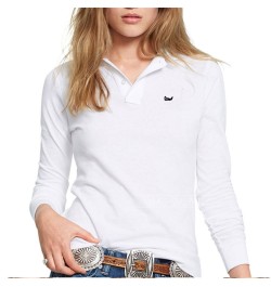 New Spring Women's Long Sleeve Polos Embroidered Fish Logo Shirt 100% Cotton Lapel Golf Leisure Slim Sports Polo Shirt Top $4...